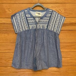 Savanna Jane cotton blue and white striped embroidered top